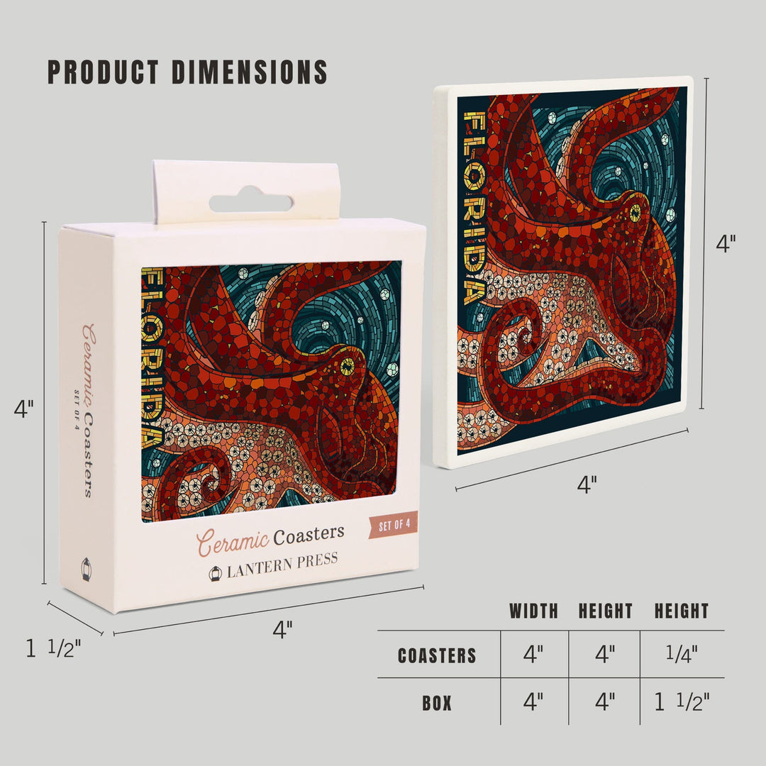 Florida, Octopus Paper Mosaic, Coasters Coasters Lantern Press