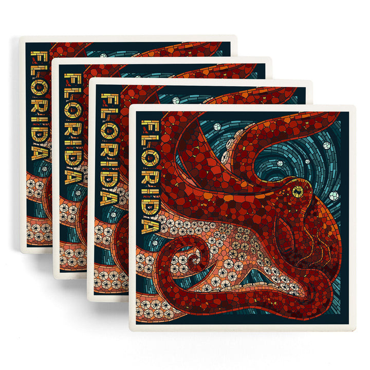 Florida, Octopus Paper Mosaic, Coasters Coasters Lantern Press