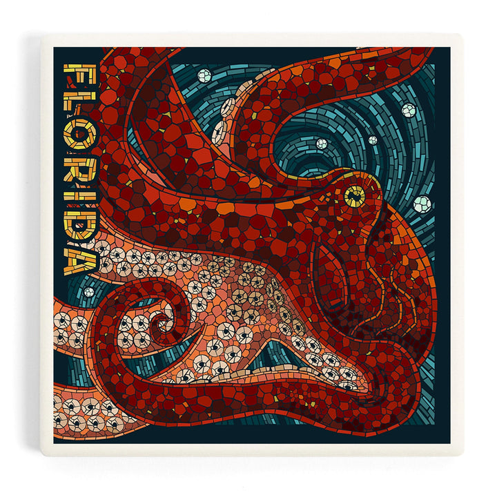 Florida, Octopus Paper Mosaic, Coasters Coasters Lantern Press Coaster
