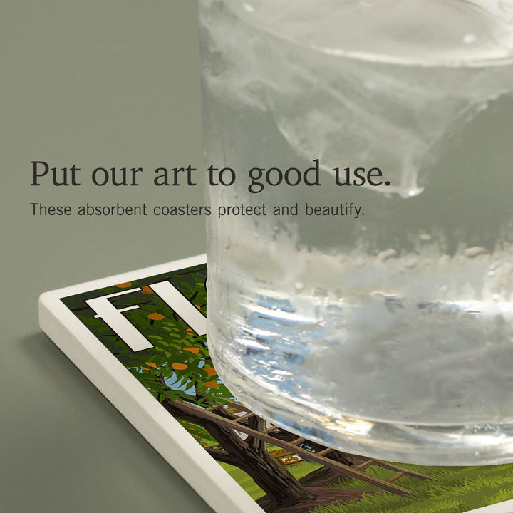 Florida, Orange Grove with Truck, Coasters Coasters Lantern Press