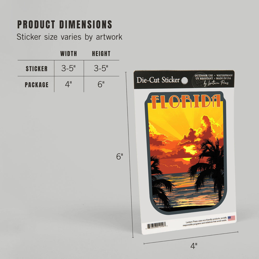 Florida, Palm Tree Sunset, Contour, Vinyl Sticker Sticker Lantern Press