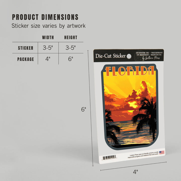 Florida, Palm Tree Sunset, Contour, Vinyl Sticker Sticker Lantern Press