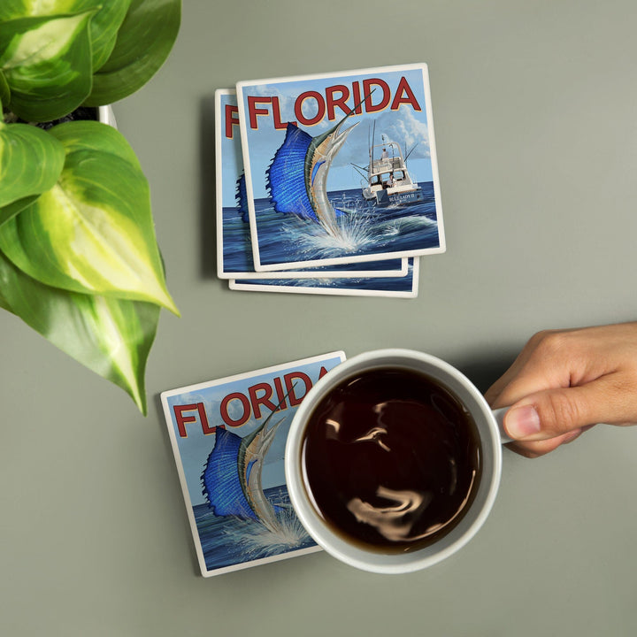 Florida, Sailfish Scene, Coasters Coasters Lantern Press
