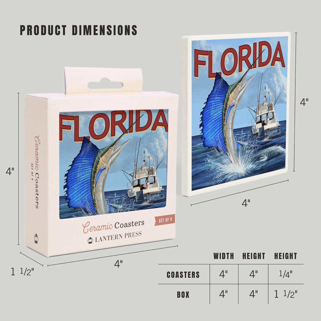 Florida, Sailfish Scene, Coasters Coasters Lantern Press