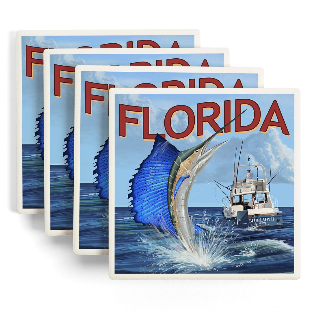 Florida, Sailfish Scene, Coasters Coasters Lantern Press