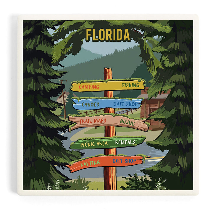 Florida, Signpost, Forest and Camp, Coasters Coasters Lantern Press Coaster