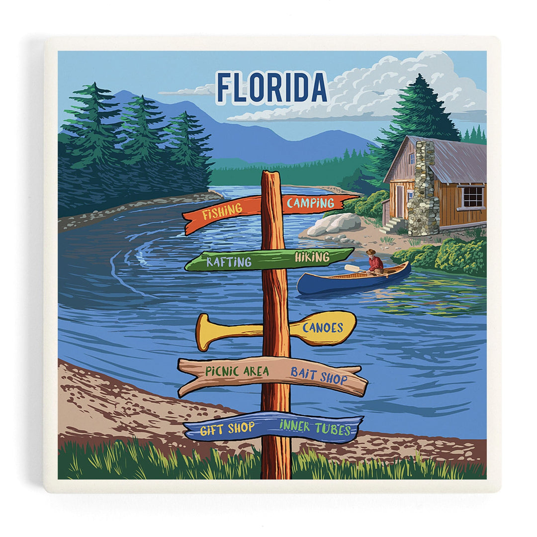 Florida, Signpost, River, Coasters Coasters Lantern Press Coaster