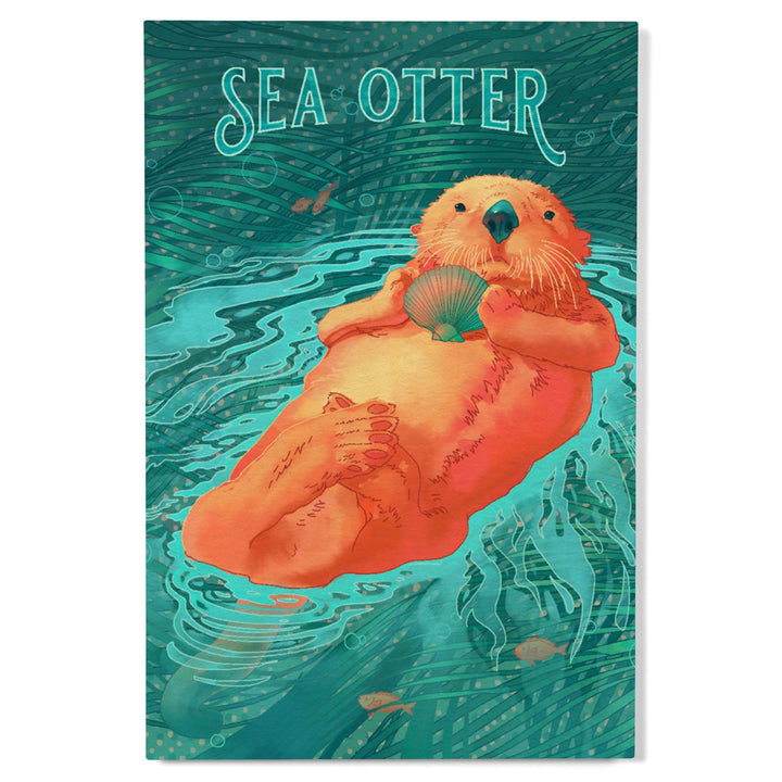 Fluid Linework, Sea Otter, Wood Signs and Postcards Wood Lantern Press