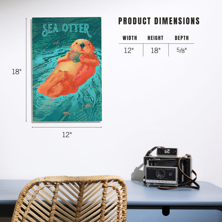 Fluid Linework, Sea Otter, Wood Signs and Postcards Wood Lantern Press