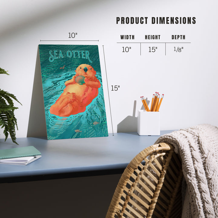 Fluid Linework, Sea Otter, Wood Signs and Postcards Wood Lantern Press