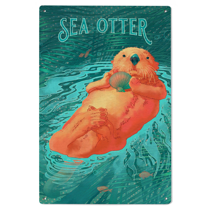 Fluid Linework, Sea Otter, Wood Signs and Postcards Wood Lantern Press