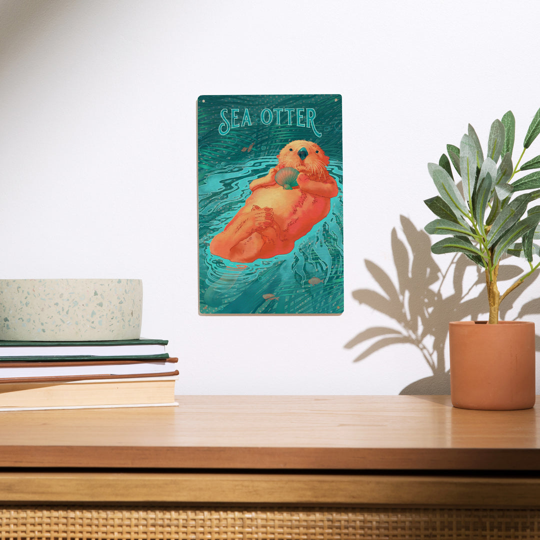 Fluid Linework, Sea Otter, Wood Signs and Postcards Wood Lantern Press