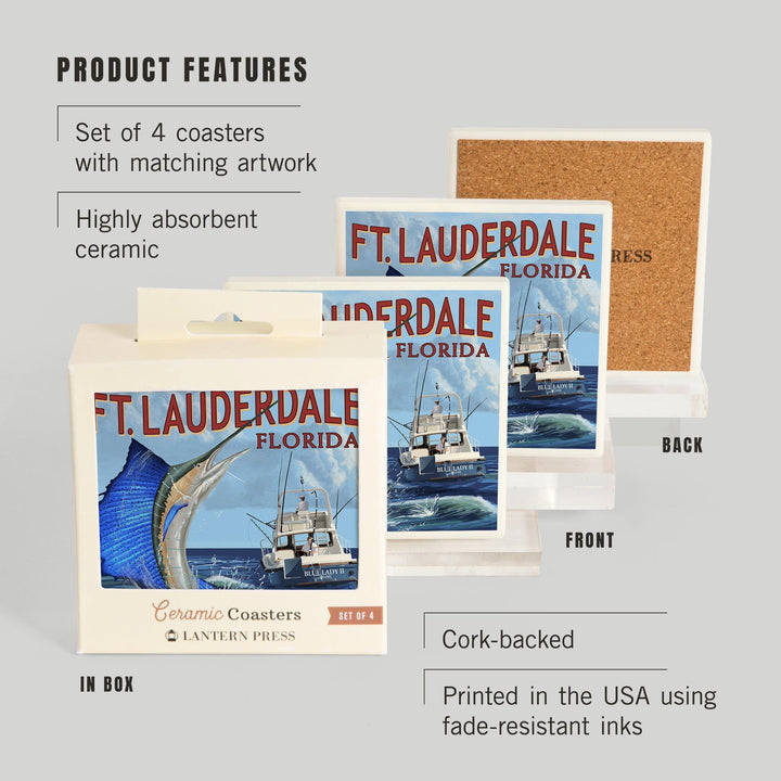 Fort Lauderdale, Florida, Sailfish Scene, Coasters Coasters Lantern Press