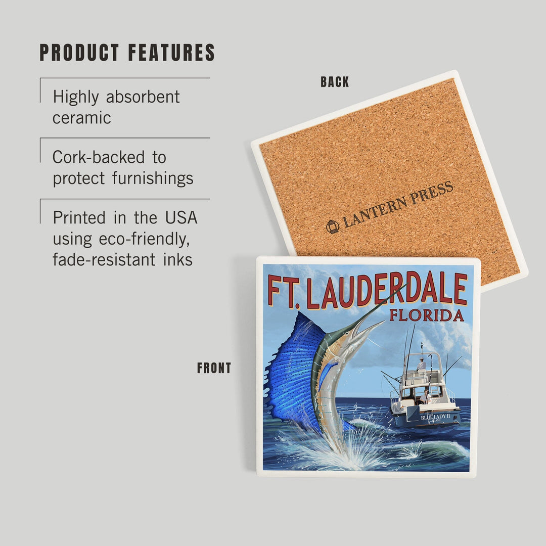 Fort Lauderdale, Florida, Sailfish Scene, Coasters Coasters Lantern Press