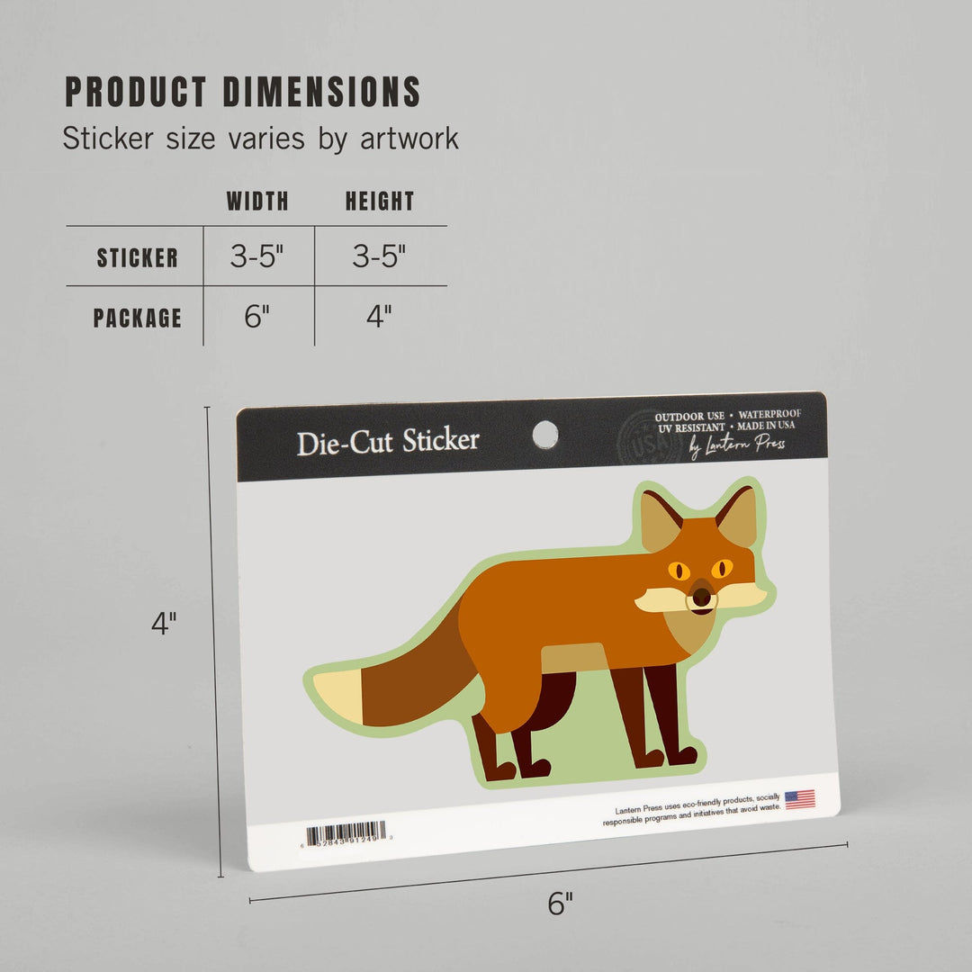 Fox, Geometric, Contour, Lantern Press Artwork, Vinyl Sticker - Lantern Press