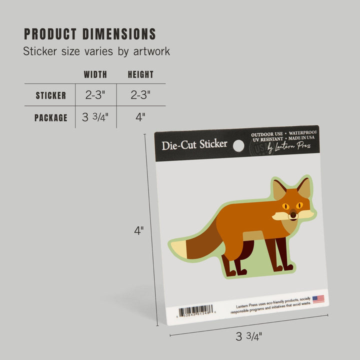 Fox, Geometric, Contour, Lantern Press Artwork, Vinyl Sticker - Lantern Press