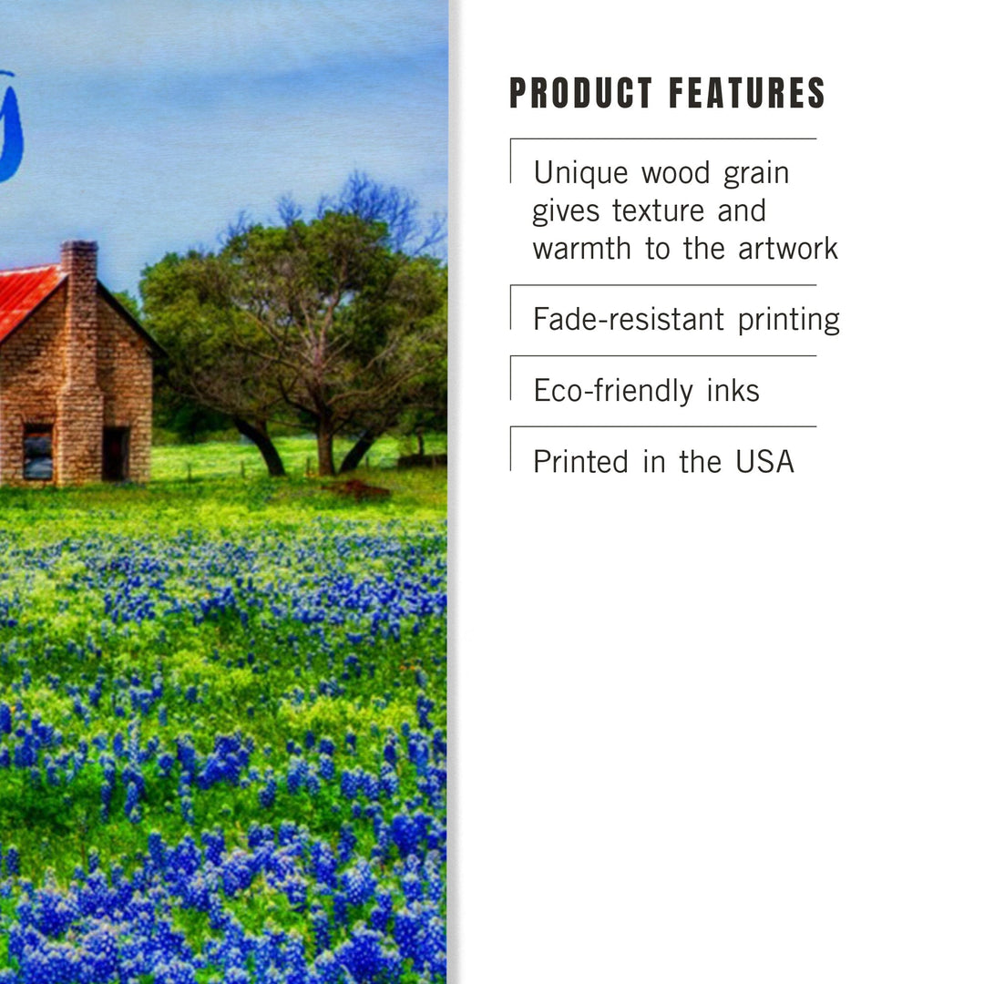 Fredericksburg, Texas, Bluebonnets, Lantern Press Photography, Wood Signs and Postcards - Lantern Press
