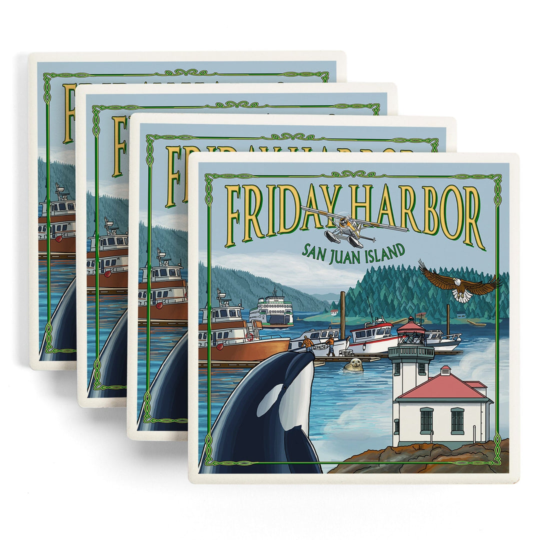 Friday Harbor, San Juan Island, Washington, Views, Coasters Coasters Lantern Press