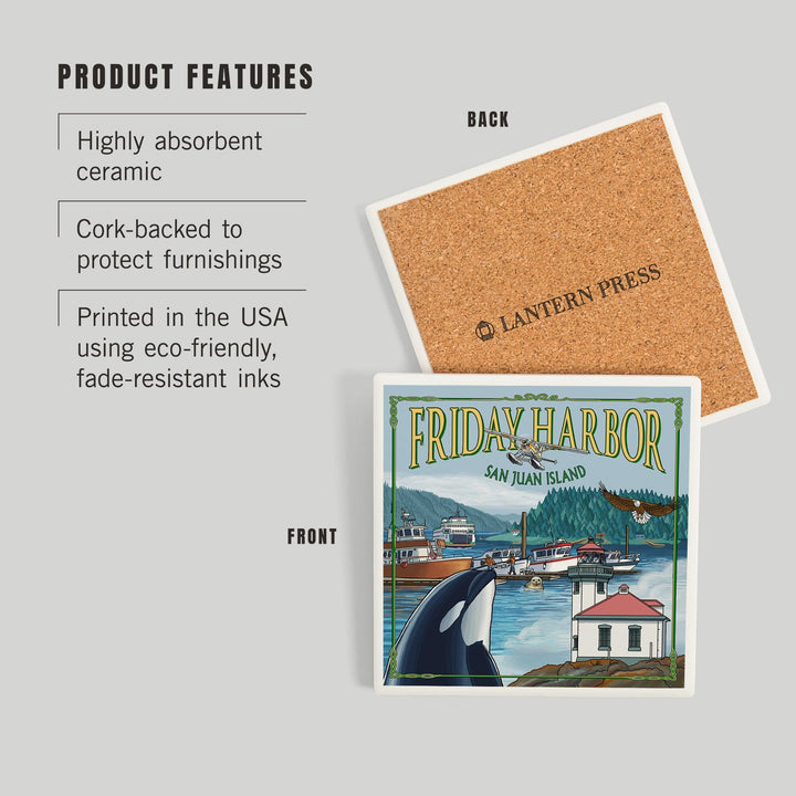 Friday Harbor, San Juan Island, Washington, Views, Coasters Coasters Lantern Press