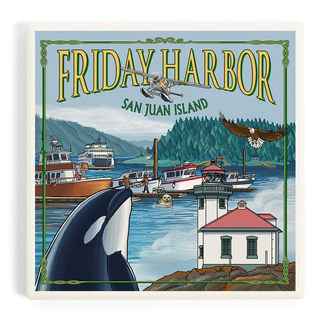 Friday Harbor, San Juan Island, Washington, Views, Coasters Coasters Lantern Press Coaster