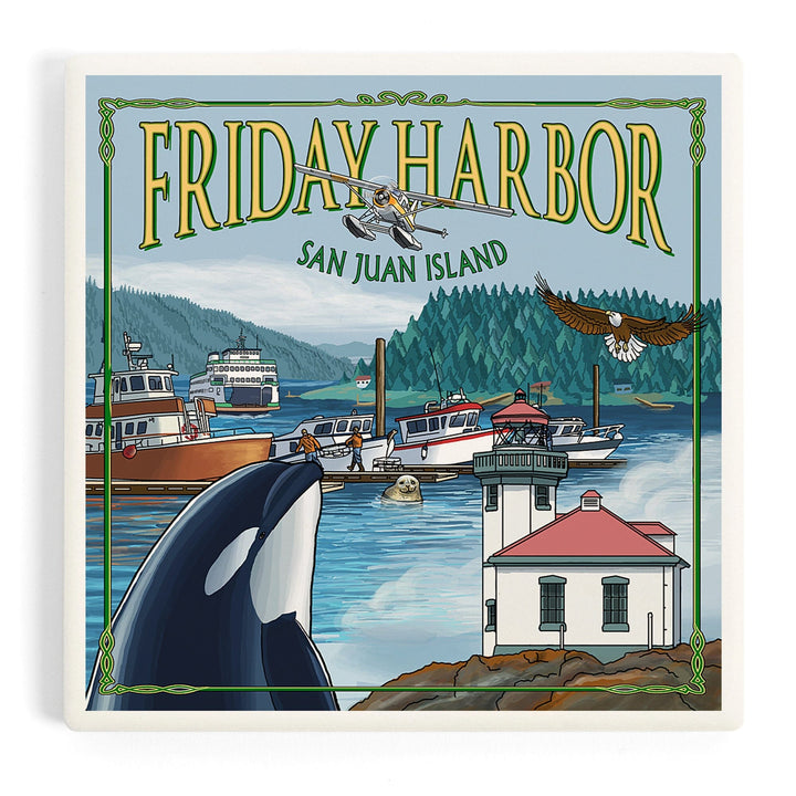 Friday Harbor, San Juan Island, Washington, Views, Coasters Coasters Lantern Press Coaster