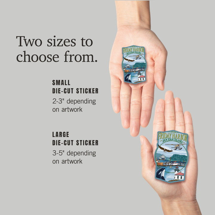 Friday Harbor, San Juan Island, Washington, Views, Contour, Vinyl Sticker Sticker Lantern Press