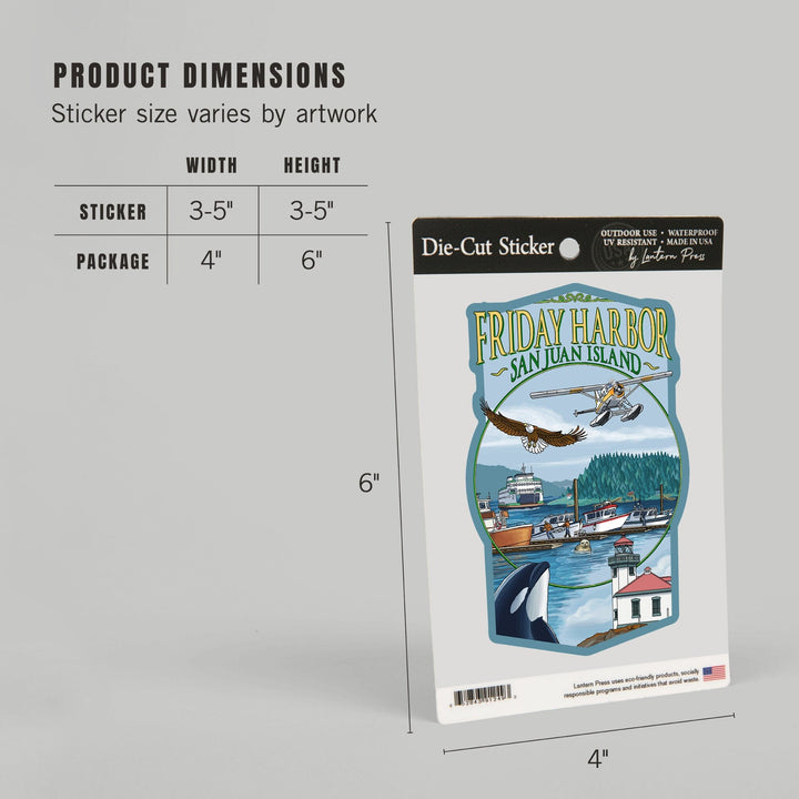 Friday Harbor, San Juan Island, Washington, Views, Contour, Vinyl Sticker Sticker Lantern Press