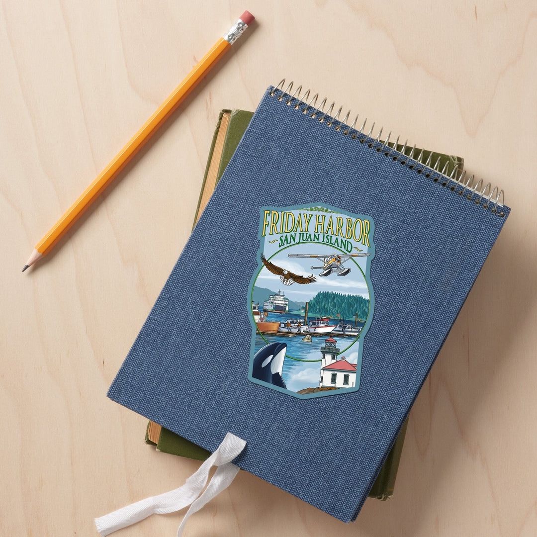 Friday Harbor, San Juan Island, Washington, Views, Contour, Vinyl Sticker Sticker Lantern Press