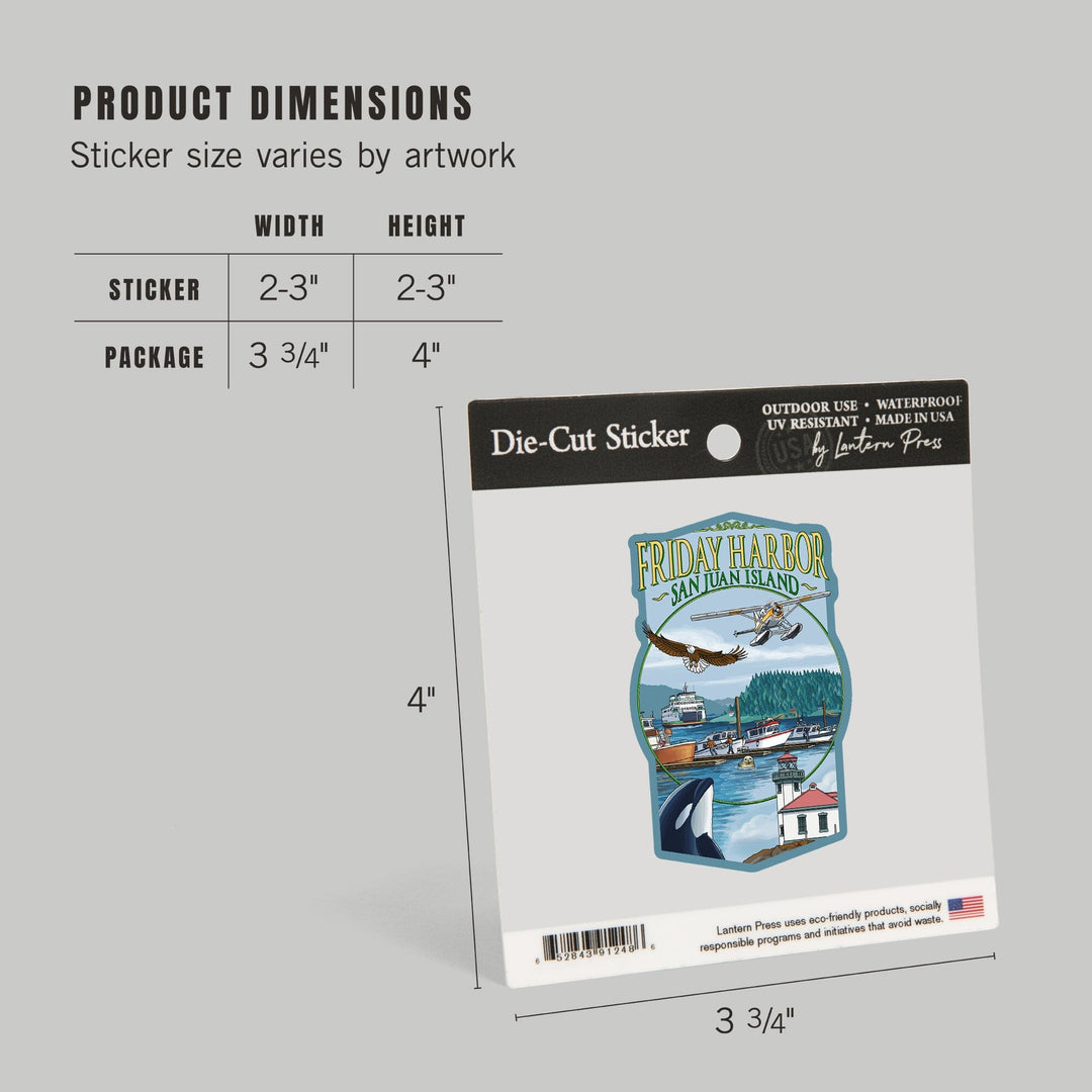 Friday Harbor, San Juan Island, Washington, Views, Contour, Vinyl Sticker Sticker Lantern Press