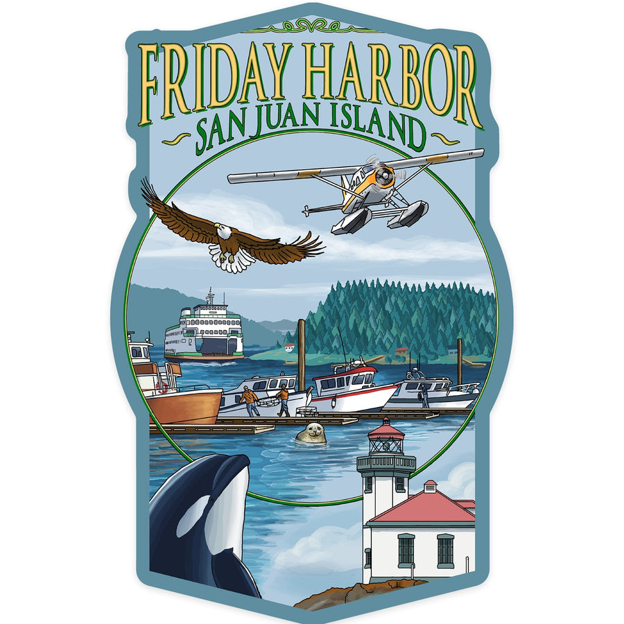 Friday Harbor, San Juan Island, Washington, Views, Contour, Vinyl Sticker Sticker Lantern Press