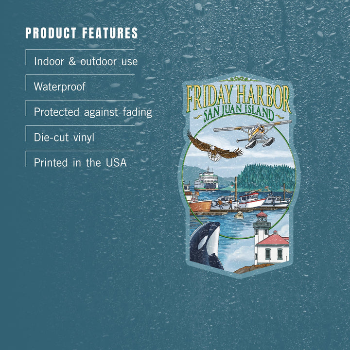 Friday Harbor, San Juan Island, Washington, Views, Contour, Vinyl Sticker Sticker Lantern Press
