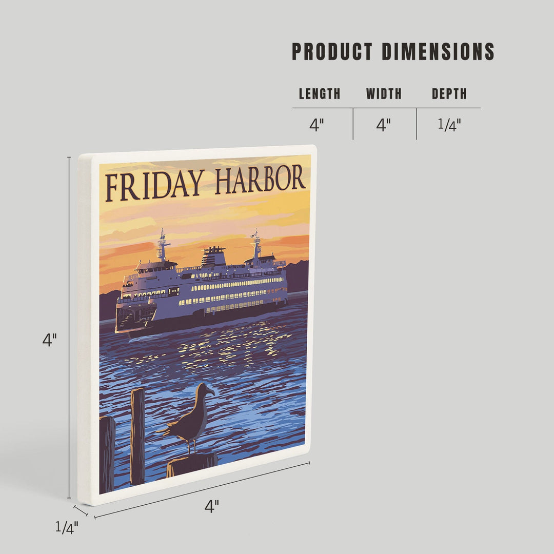 Friday Harbor, Washington, Ferry Sunset and Gull, Coasters Coasters Lantern Press
