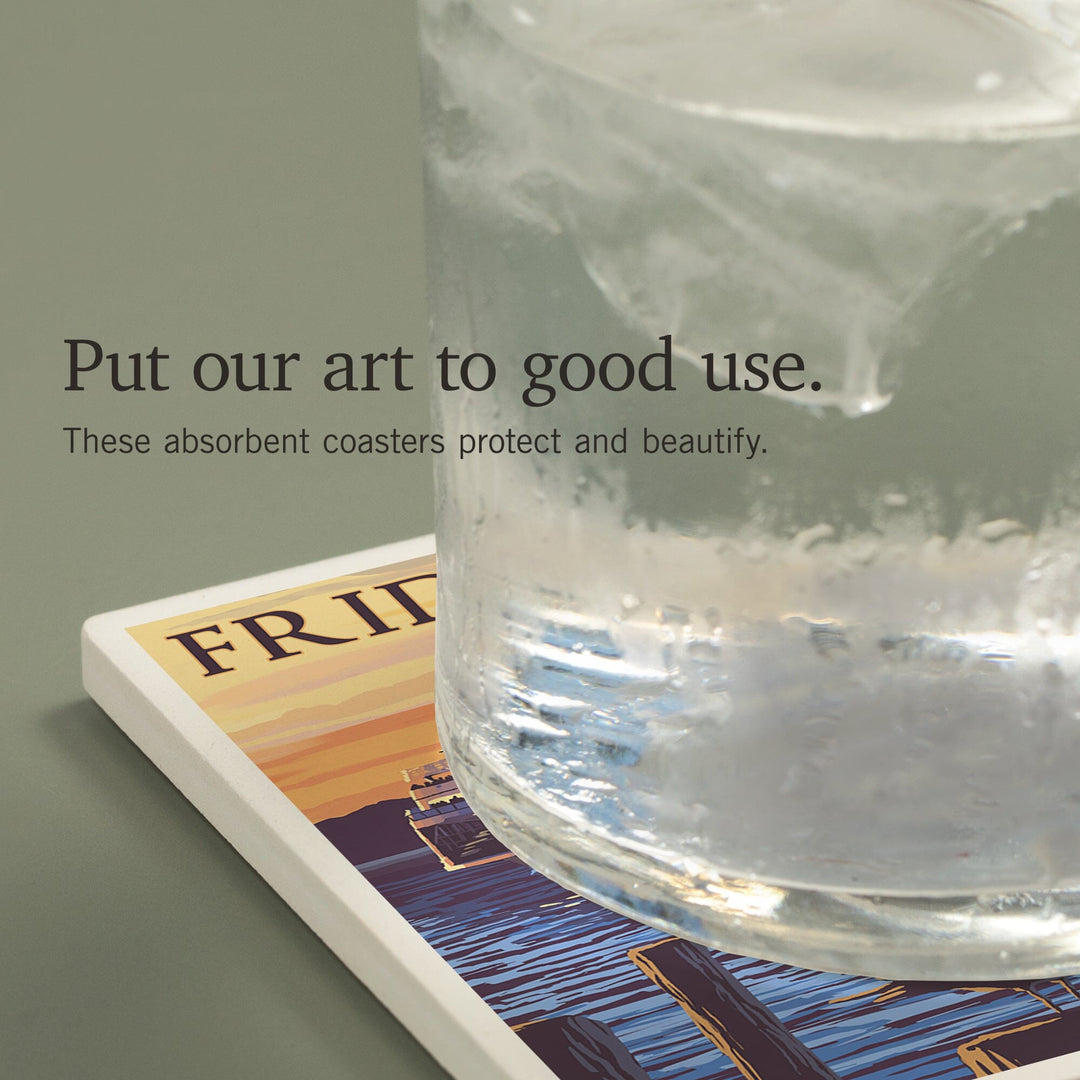 Friday Harbor, Washington, Ferry Sunset and Gull, Coasters Coasters Lantern Press