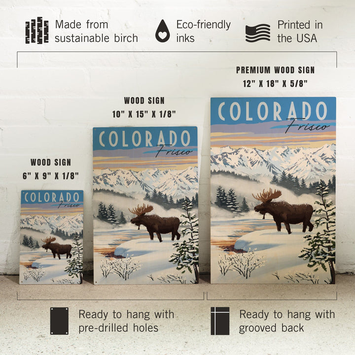 Frisco, Colorado, Moose, Winter Scene, Lantern Press Artwork, Wood Signs and Postcards - Lantern Press