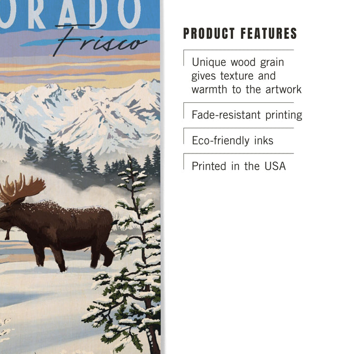 Frisco, Colorado, Moose, Winter Scene, Lantern Press Artwork, Wood Signs and Postcards - Lantern Press