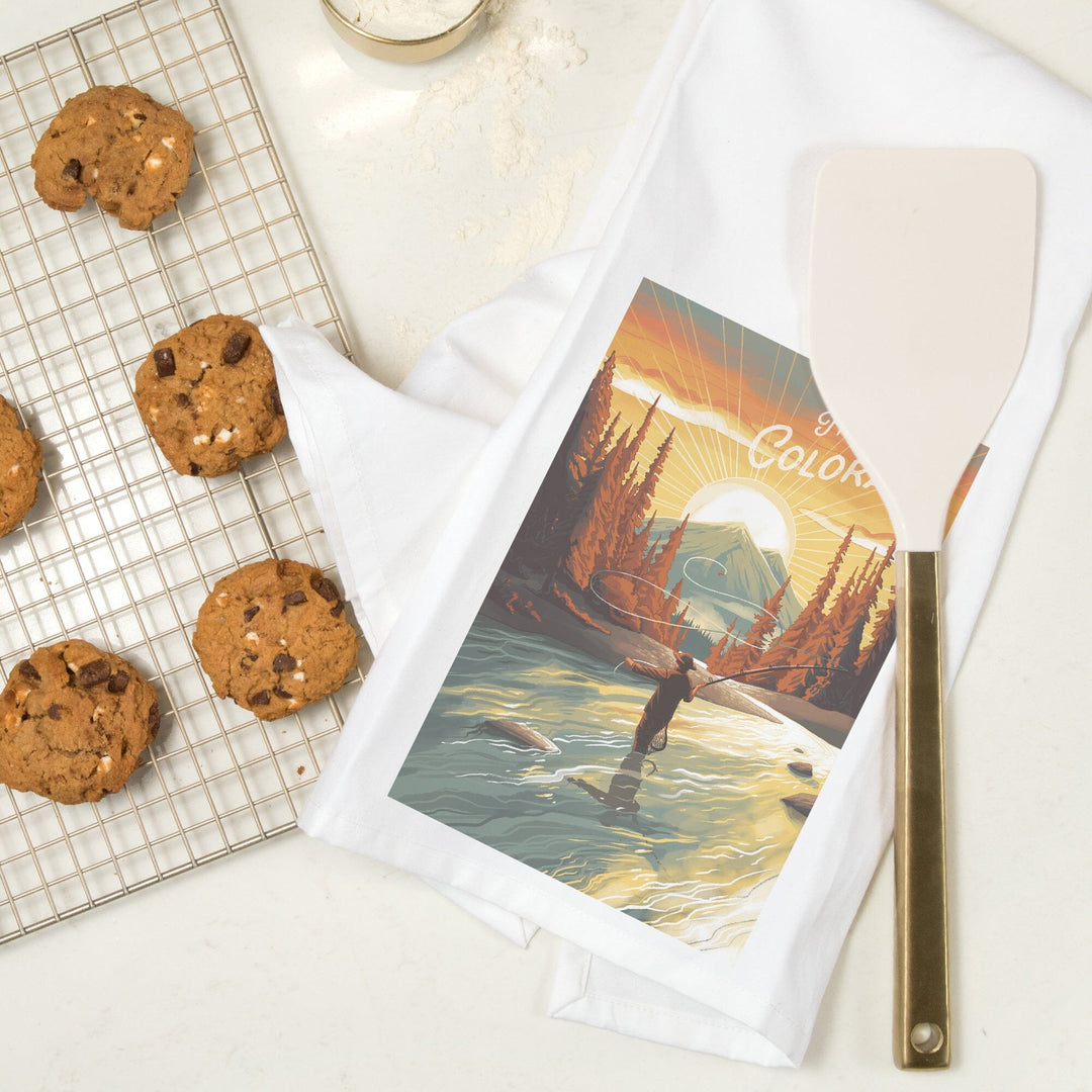 Frisco, Colorado, This is Living, Fishing with Mountain, Organic Cotton Kitchen Tea Towels Kitchen Lantern Press