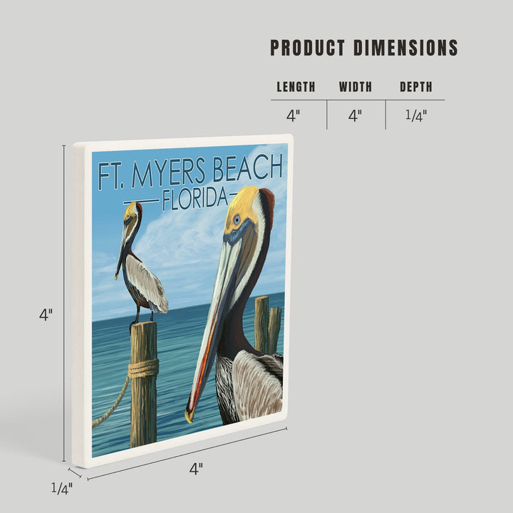 Ft. Myers Beach, Florida, Pelicans, Coasters Coasters Lantern Press