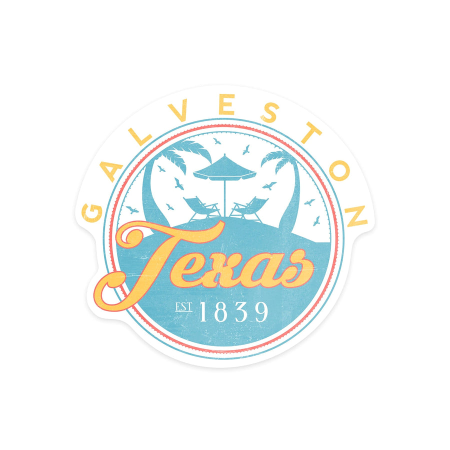 Galveston, Texas, Beach Scene, Contour, Lantern Press Artwork, Vinyl Sticker - Lantern Press