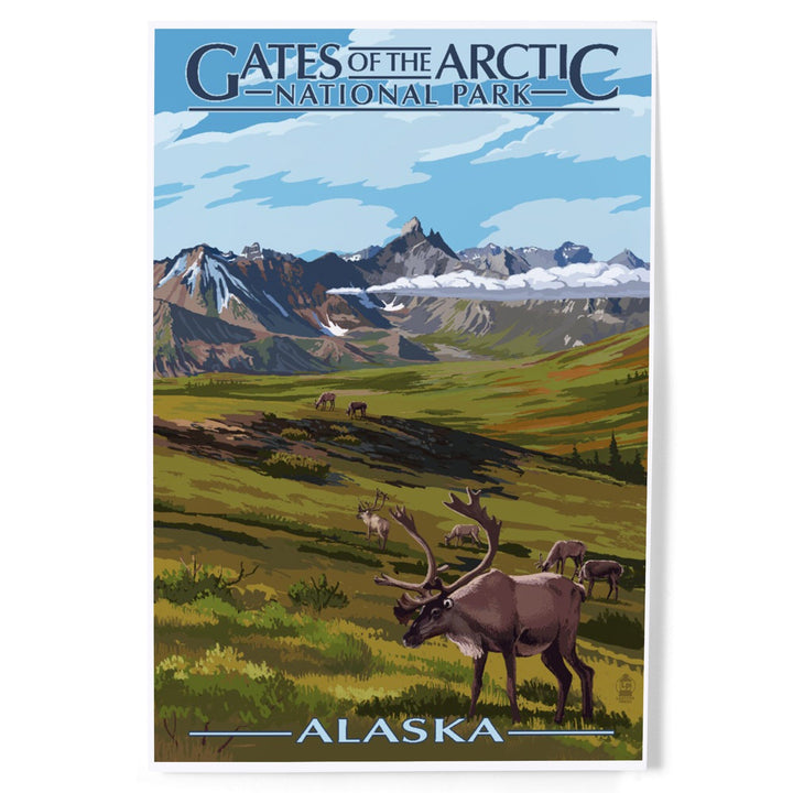 Gates of the Arctic National Park, Alaska, Caribou and Mountains, Art & Giclee Prints - Lantern Press
