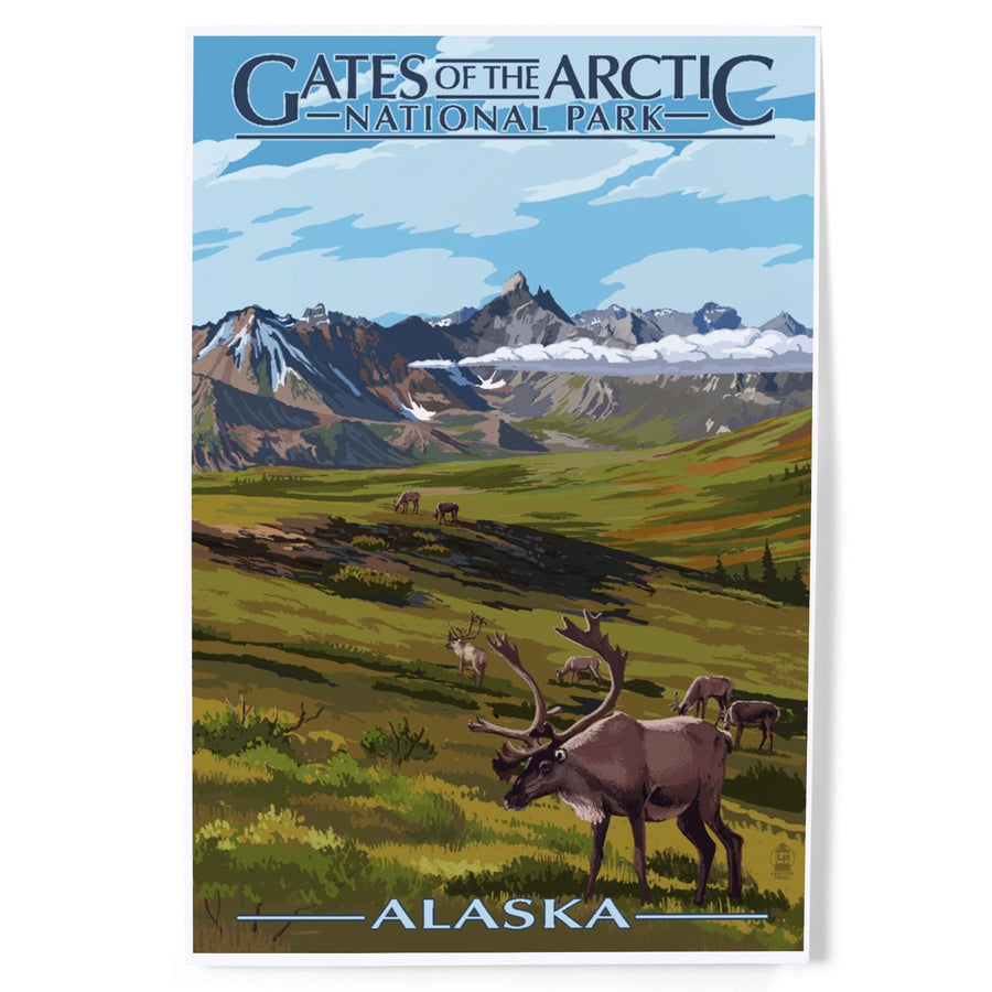 Gates of the Arctic National Park, Alaska, Caribou and Mountains, Art & Giclee Prints - Lantern Press