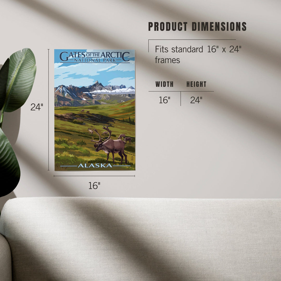 Gates of the Arctic National Park, Alaska, Caribou and Mountains, Art & Giclee Prints - Lantern Press