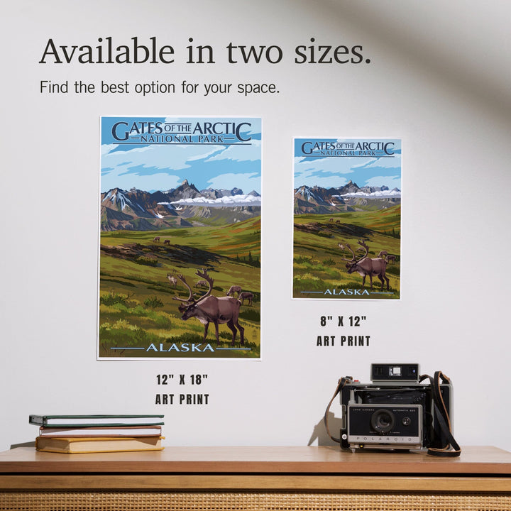 Gates of the Arctic National Park, Alaska, Caribou and Mountains, Art & Giclee Prints - Lantern Press