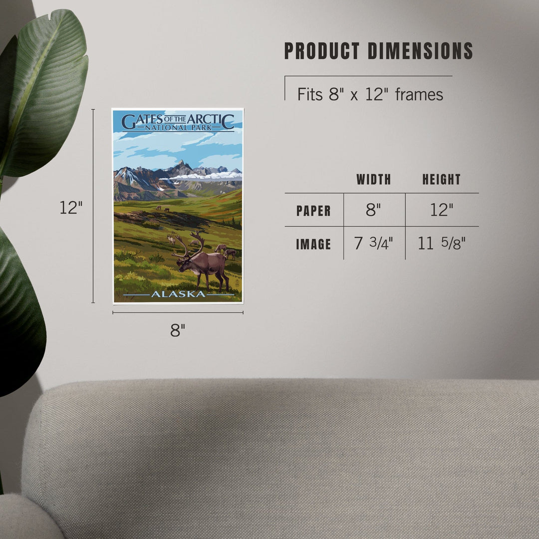 Gates of the Arctic National Park, Alaska, Caribou and Mountains, Art & Giclee Prints - Lantern Press