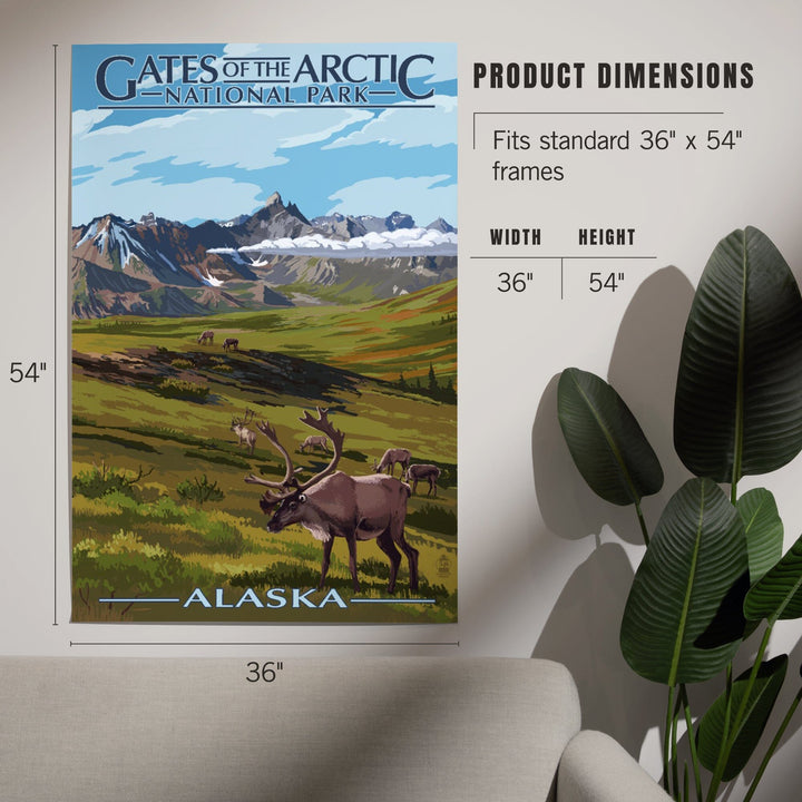Gates of the Arctic National Park, Alaska, Caribou and Mountains, Art & Giclee Prints - Lantern Press