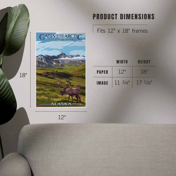 Gates of the Arctic National Park, Alaska, Caribou and Mountains, Art & Giclee Prints - Lantern Press