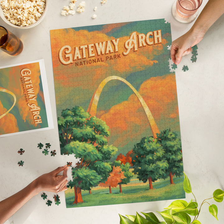 Gateway Arch National Park, Missouri, Oil Painting, Jigsaw Puzzle Puzzle Lantern Press
