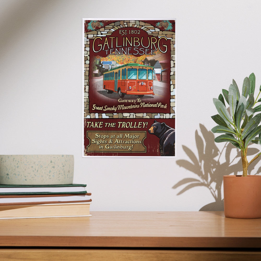 Gatlinburg, Tennessee, Trolley Vintage Sign, Art & Giclee Prints - Lantern Press
