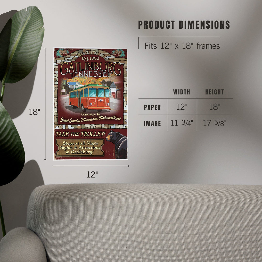 Gatlinburg, Tennessee, Trolley Vintage Sign, Art & Giclee Prints - Lantern Press