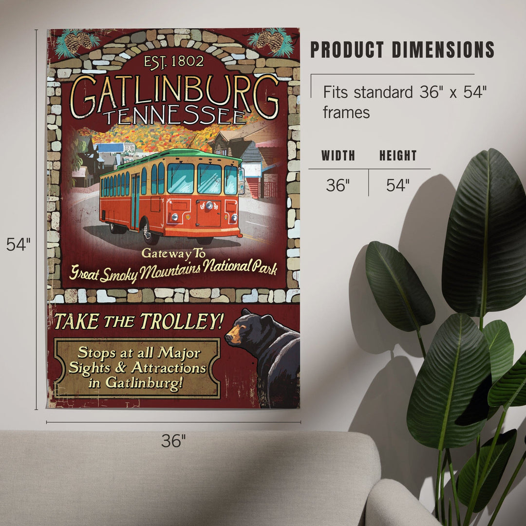 Gatlinburg, Tennessee, Trolley Vintage Sign, Art & Giclee Prints - Lantern Press