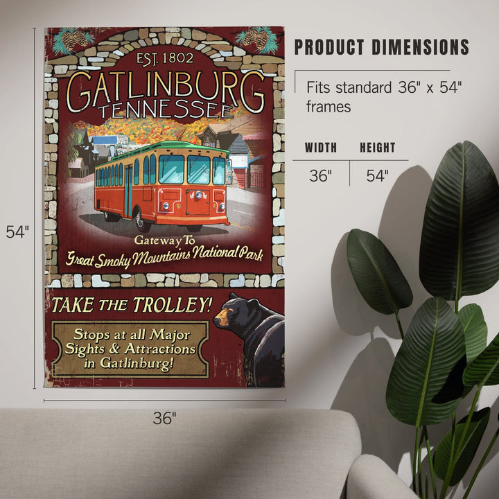 Gatlinburg, Tennessee, Trolley Vintage Sign, Art & Giclee Prints - Lantern Press